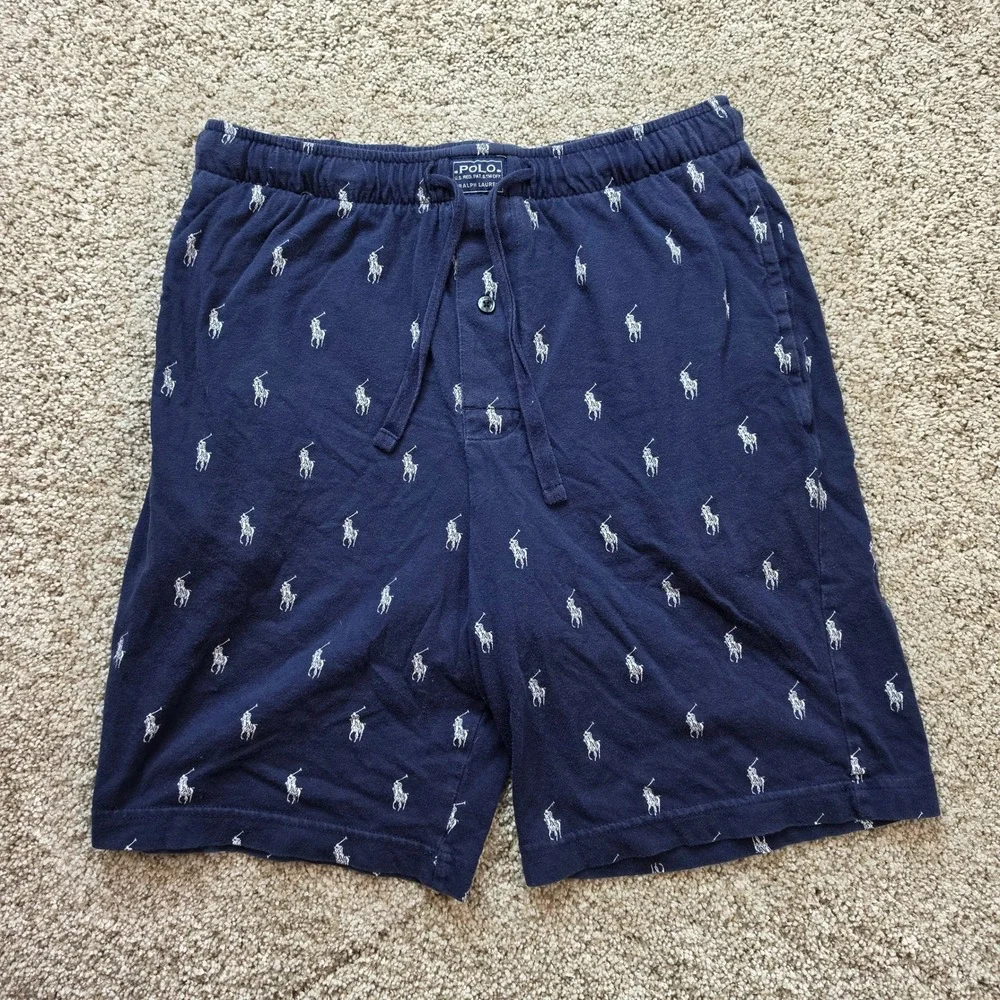 Polo Ralph Lauren Sleep Shorts Mens Small Navy Blue All Over Pony Logo Pajamas
